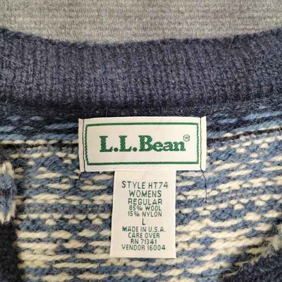 Vintage L.L.Bean Nordic Fair Isle Wool Blend Henley Sweater Blue Women's Large - Picture 5 of 6